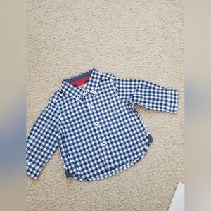 Baby Boden Blue Checkered Cotton Button Down Kids Shirt 0-3 Months